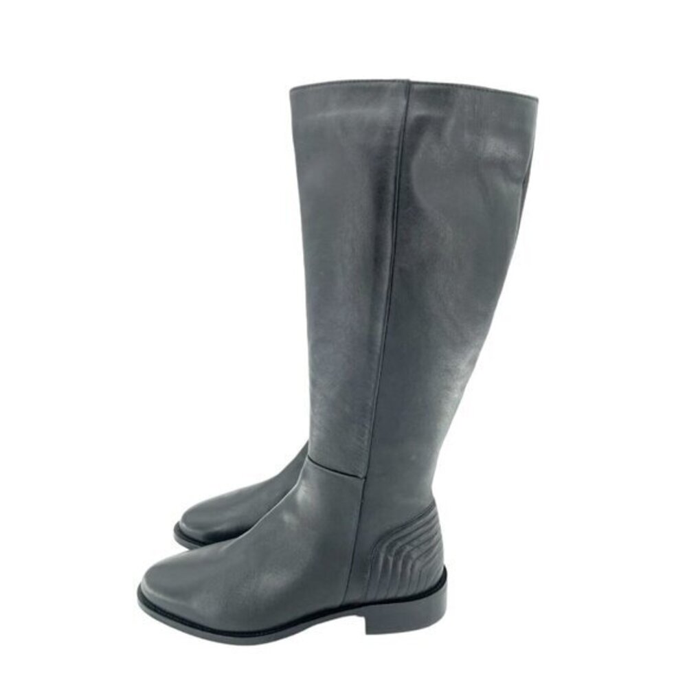 Aquatalia Black Leather Tall Riding Boots Quilted Heel SZ 7.5 New $595